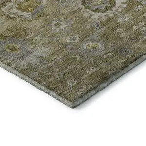 Photo of Brown Gray And Gold Floral Washable Area Rug With UV Protection