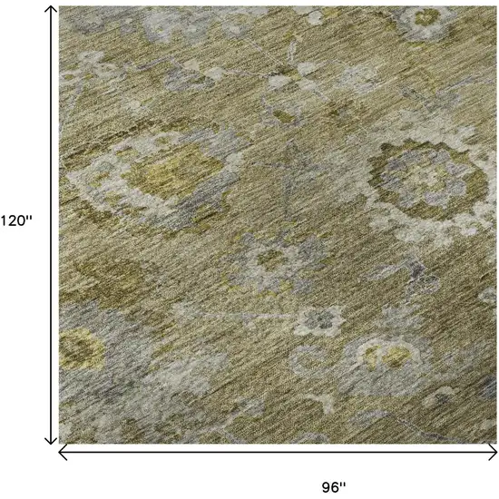 Brown Gray And Gold Floral Washable Area Rug With UV Protection Photo 9