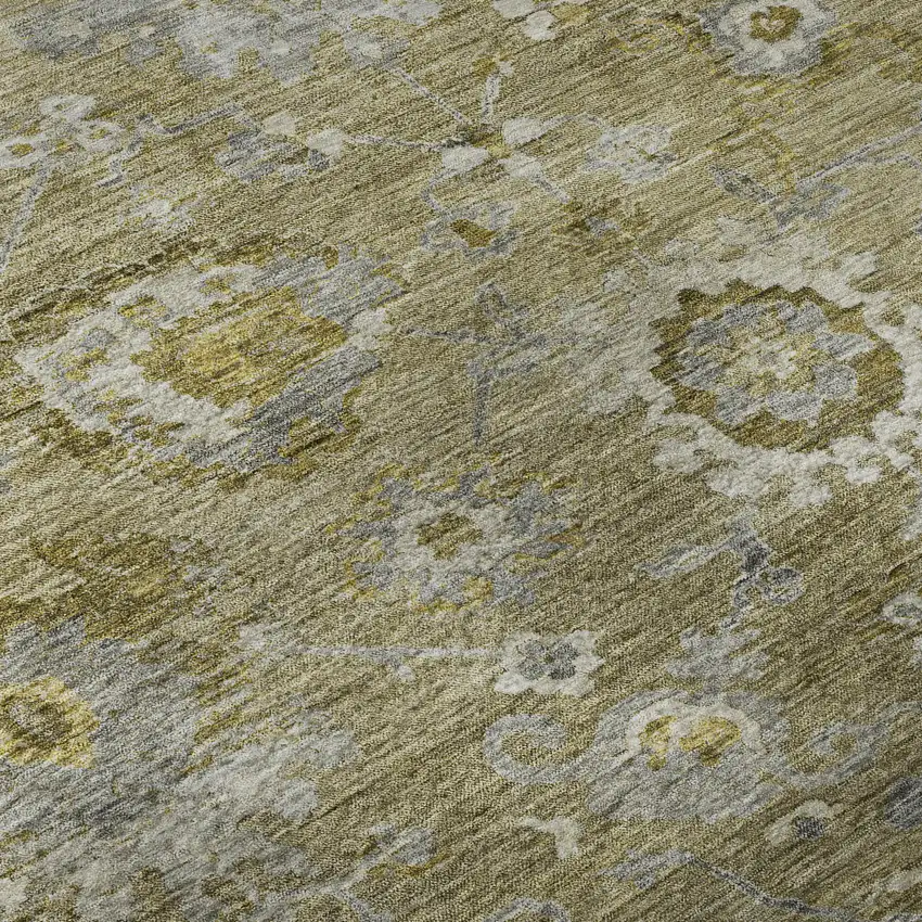 Brown Gray And Gold Floral Washable Area Rug With UV Protection Photo 1