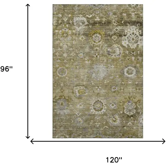 Brown Gray And Gold Floral Washable Area Rug With UV Protection Photo 4
