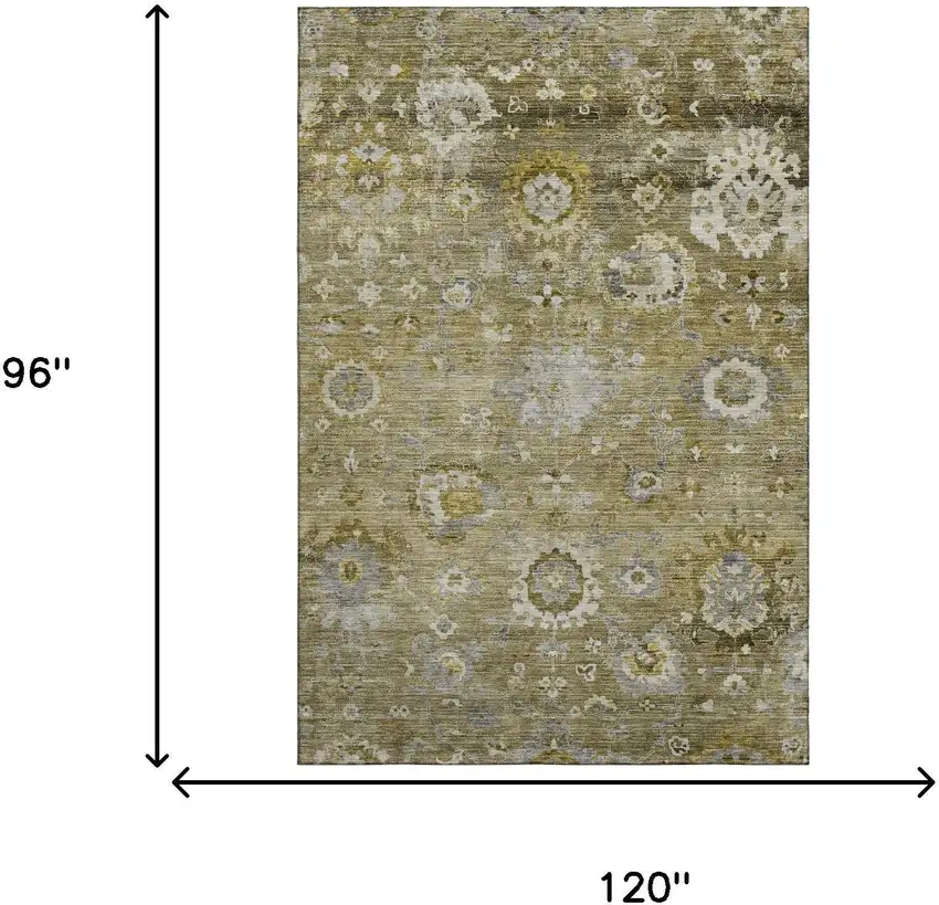 Brown Gray And Gold Floral Washable Area Rug With UV Protection Photo 4