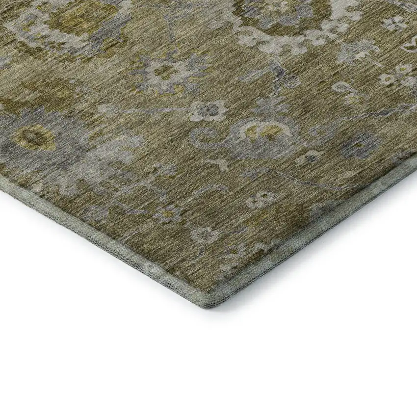 Brown Gray And Gold Floral Washable Area Rug With UV Protection Photo 9