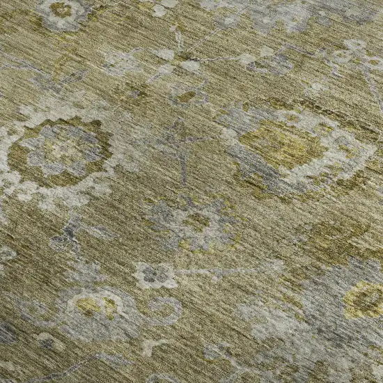 Brown Gray And Gold Floral Washable Area Rug With UV Protection Photo 3