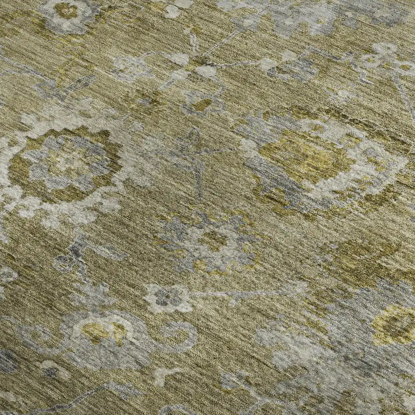 Brown Gray And Gold Floral Washable Area Rug With UV Protection Photo 3