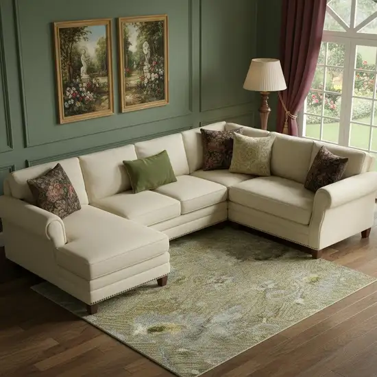 Brown Gray And Gold Floral Washable Area Rug With UV Protection Photo 2