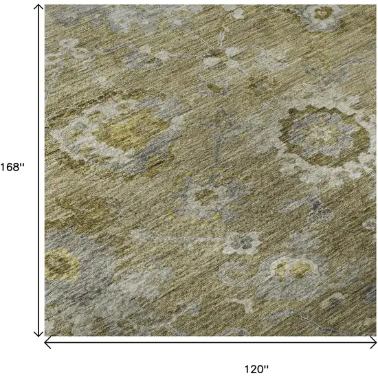 Brown Gray And Gold Floral Washable Area Rug With UV Protection Photo 9