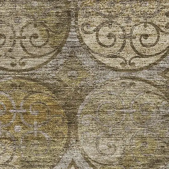 Brown Gray And Gold Medallion Washable Area Rug With UV Protection Photo 3
