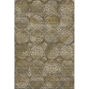 Photo of Brown Gray And Gold Medallion Washable Area Rug With UV Protection