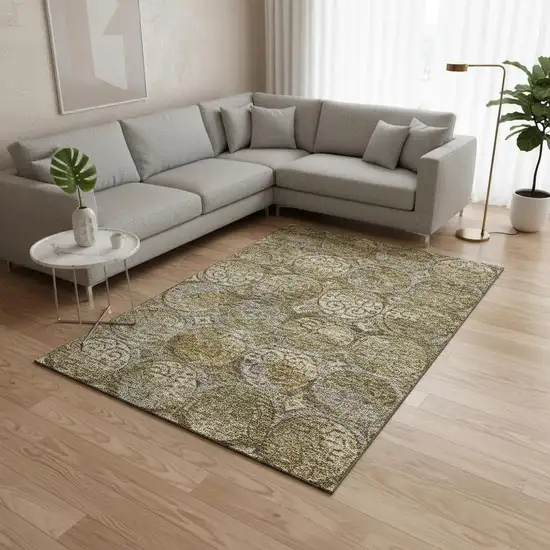 Brown Gray And Gold Medallion Washable Area Rug With UV Protection Photo 2