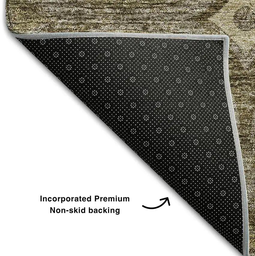 Brown Gray And Gold Medallion Washable Area Rug With UV Protection Photo 7