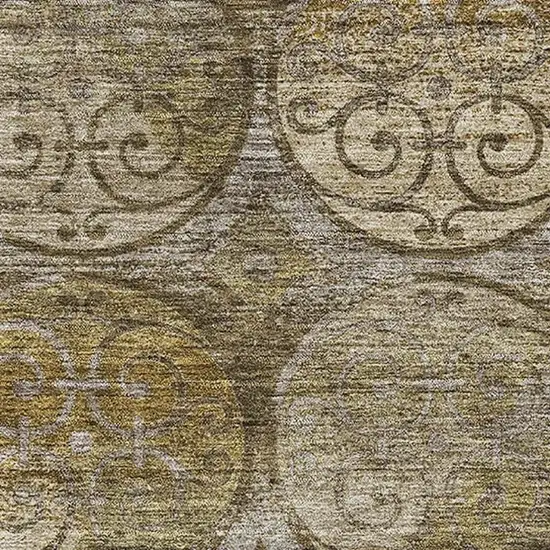 Brown Gray And Gold Medallion Washable Area Rug With UV Protection Photo 3