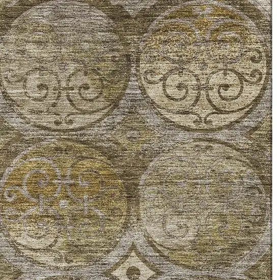 Brown Gray And Gold Medallion Washable Area Rug With UV Protection Photo 4