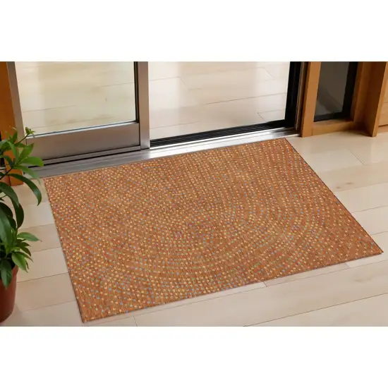 Brown Gray And Gold Polka Dot Washable Indoor Outdoor Area Rug Photo 1