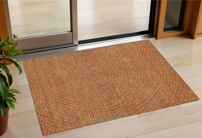 Brown Gray And Gold Polka Dot Washable Indoor Outdoor Area Rug Photo 1