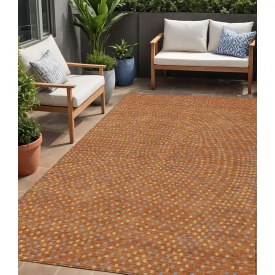 Brown Gray And Gold Polka Dot Washable Indoor Outdoor Area Rug Photo 1