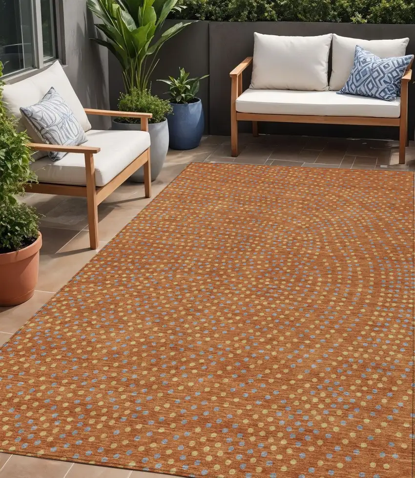 Brown Gray And Gold Polka Dot Washable Indoor Outdoor Area Rug Photo 1