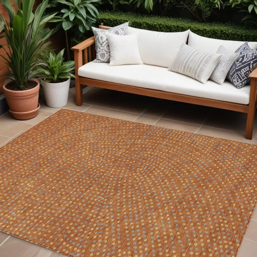 Brown Gray And Gold Polka Dot Washable Indoor Outdoor Area Rug Photo 1