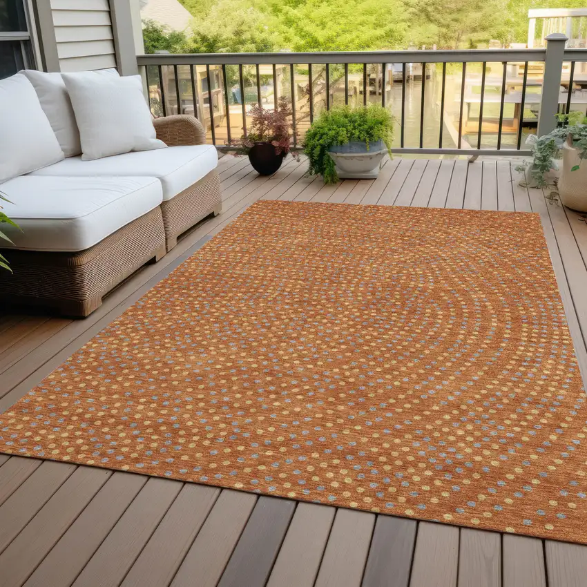 Brown Gray And Gold Polka Dot Washable Indoor Outdoor Area Rug Photo 9