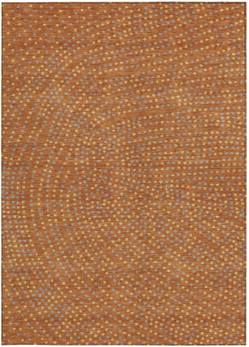 Brown Gray And Gold Polka Dot Washable Indoor Outdoor Area Rug Photo 8