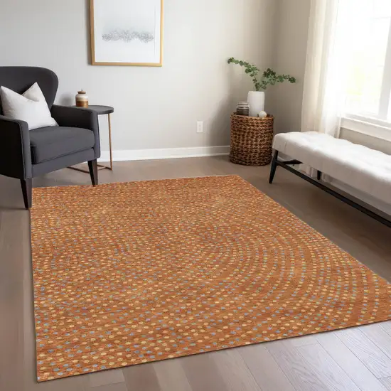 Brown Gray And Gold Polka Dot Washable Indoor Outdoor Area Rug Photo 9