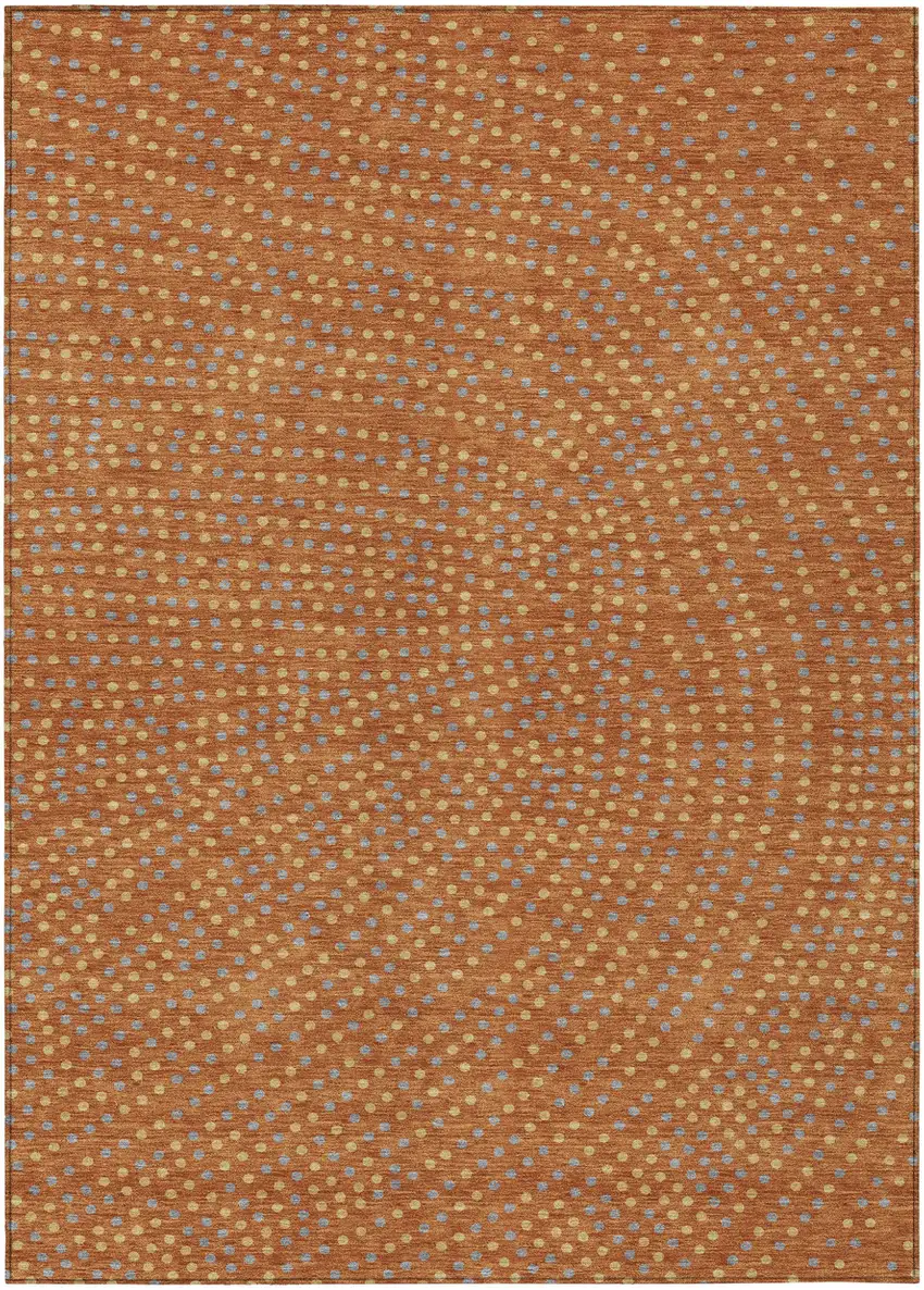 Brown Gray And Gold Polka Dot Washable Indoor Outdoor Area Rug Photo 2