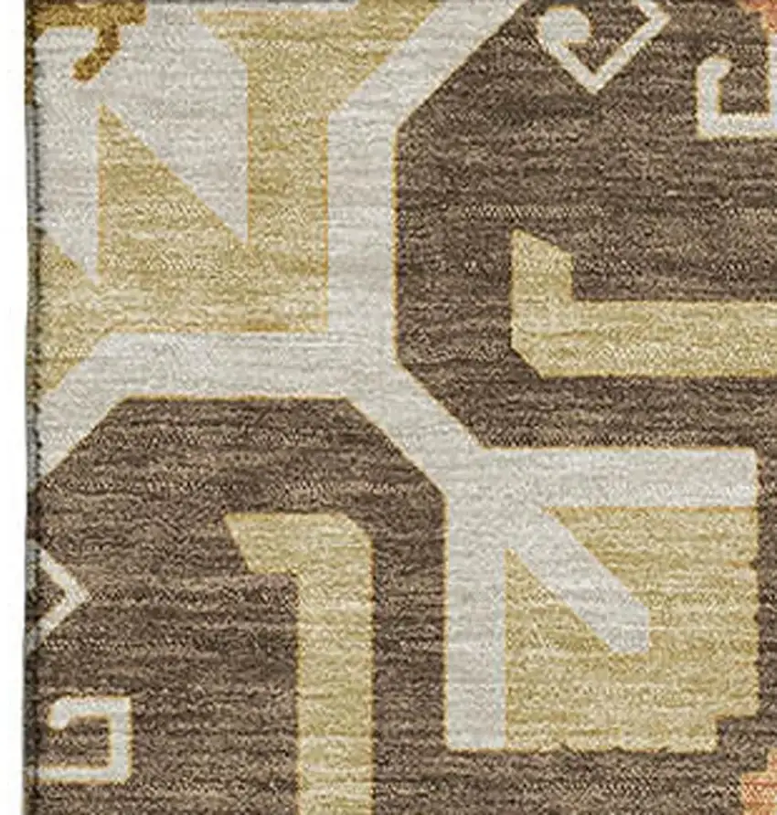 Brown Gray And Gold Southwestern Washable Area Rug With UV Protection Photo 2