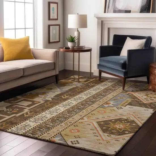 Brown Gray And Gold Southwestern Washable Area Rug With UV Protection Photo 4