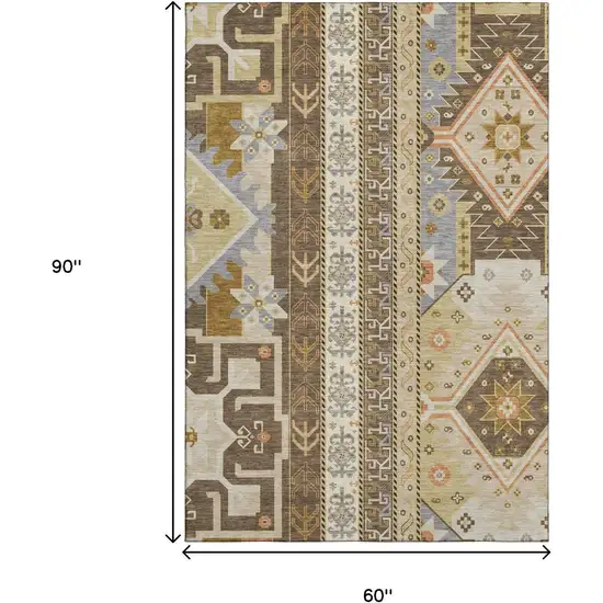 Brown Gray And Gold Southwestern Washable Area Rug With UV Protection Photo 8