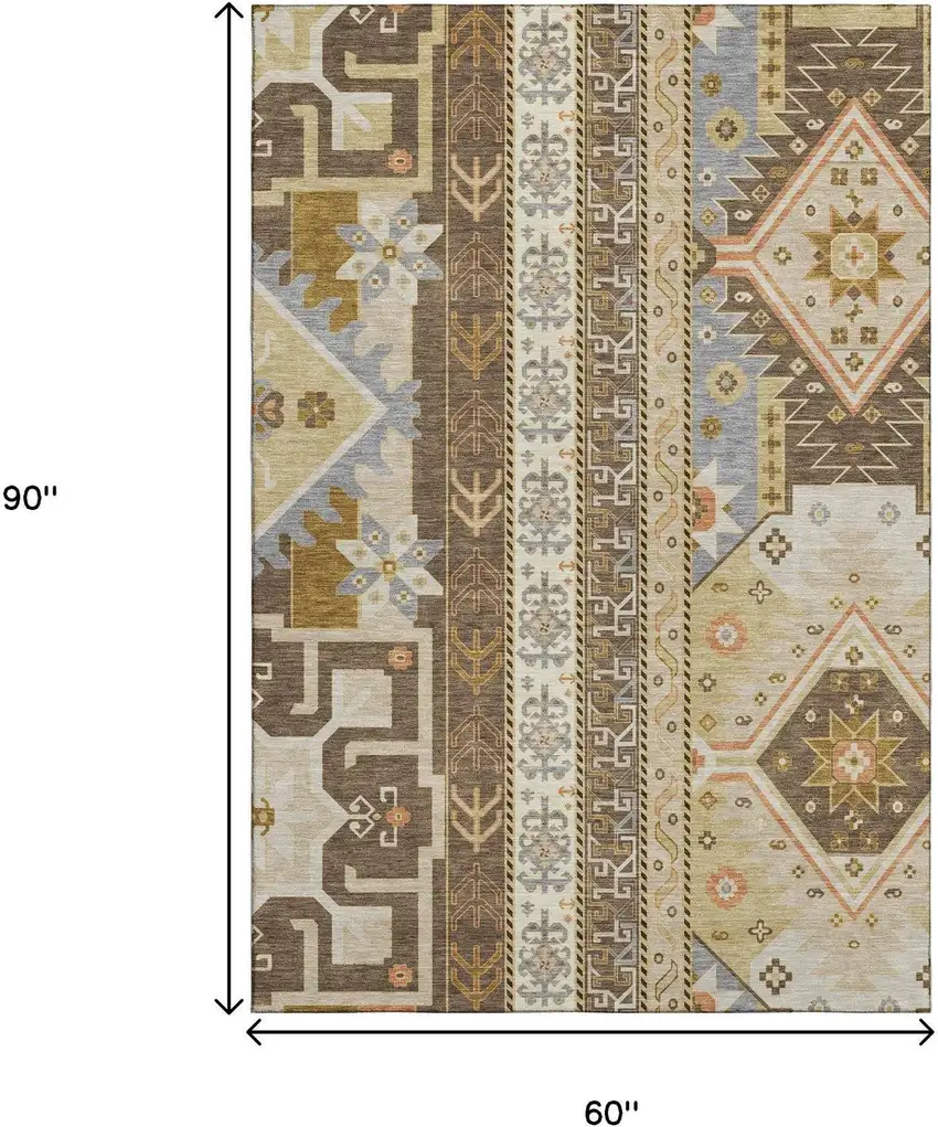 Brown Gray And Gold Southwestern Washable Area Rug With UV Protection Photo 8