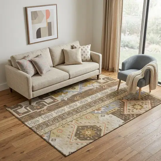 Brown Gray And Gold Southwestern Washable Area Rug With UV Protection Photo 1