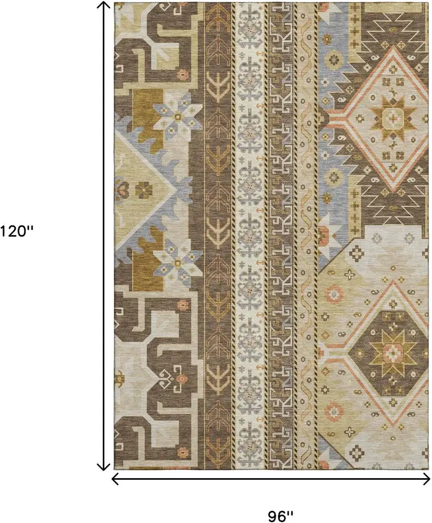 Brown Gray And Gold Southwestern Washable Area Rug With UV Protection Photo 8
