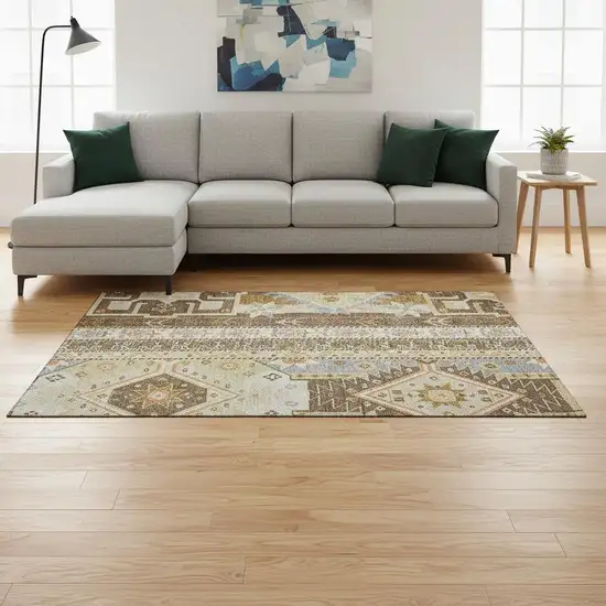 Brown Gray And Gold Southwestern Washable Area Rug With UV Protection Photo 2