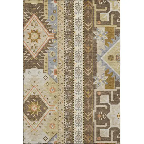 Brown Gray And Gold Southwestern Washable Area Rug With UV Protection Photo 3