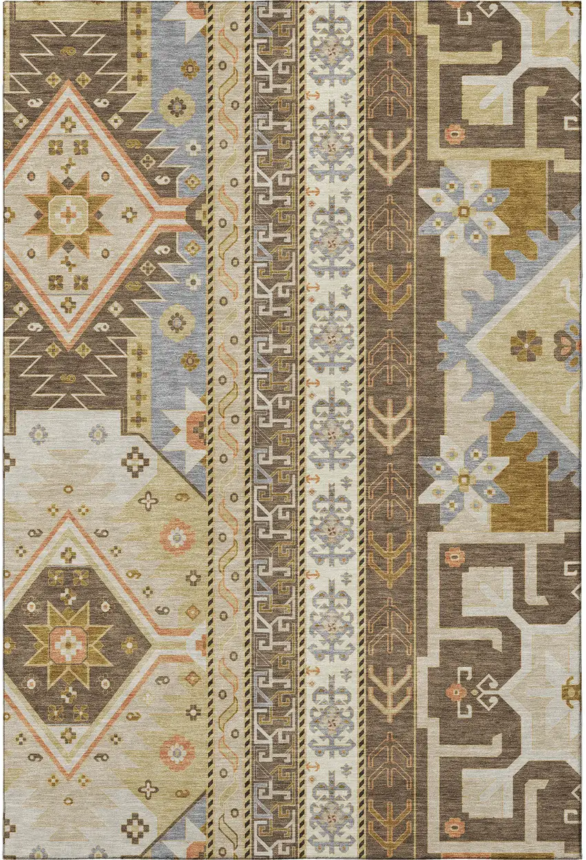 Brown Gray And Gold Southwestern Washable Area Rug With UV Protection Photo 3