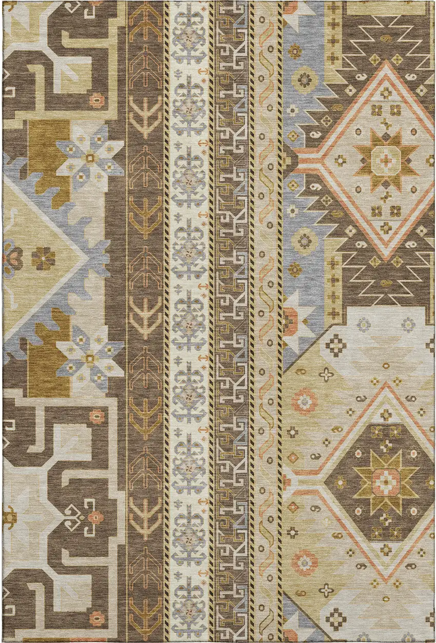 Brown Gray And Gold Southwestern Washable Area Rug With UV Protection Photo 1