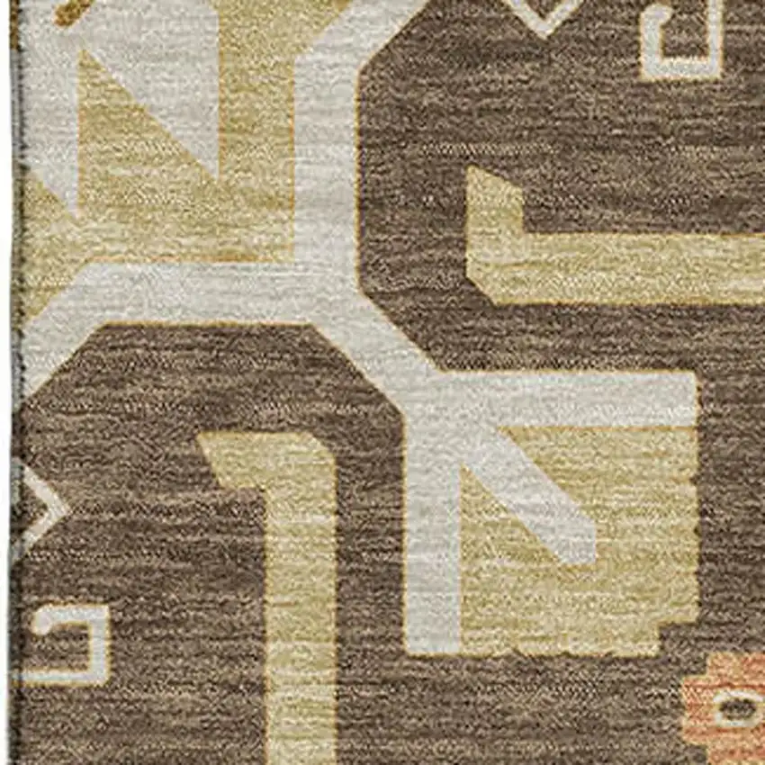 Brown Gray And Gold Southwestern Washable Area Rug With UV Protection Photo 2
