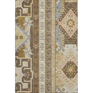Photo of Brown Gray And Gold Southwestern Washable Area Rug With UV Protection