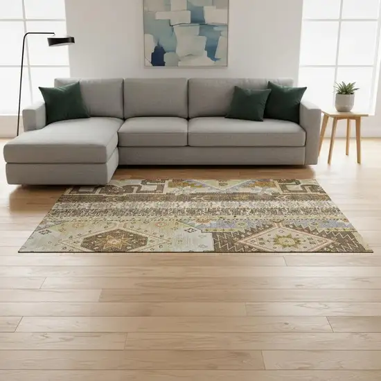 Brown Gray And Gold Southwestern Washable Area Rug With UV Protection Photo 2