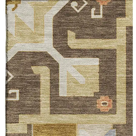 Brown Gray And Gold Southwestern Washable Area Rug With UV Protection Photo 3