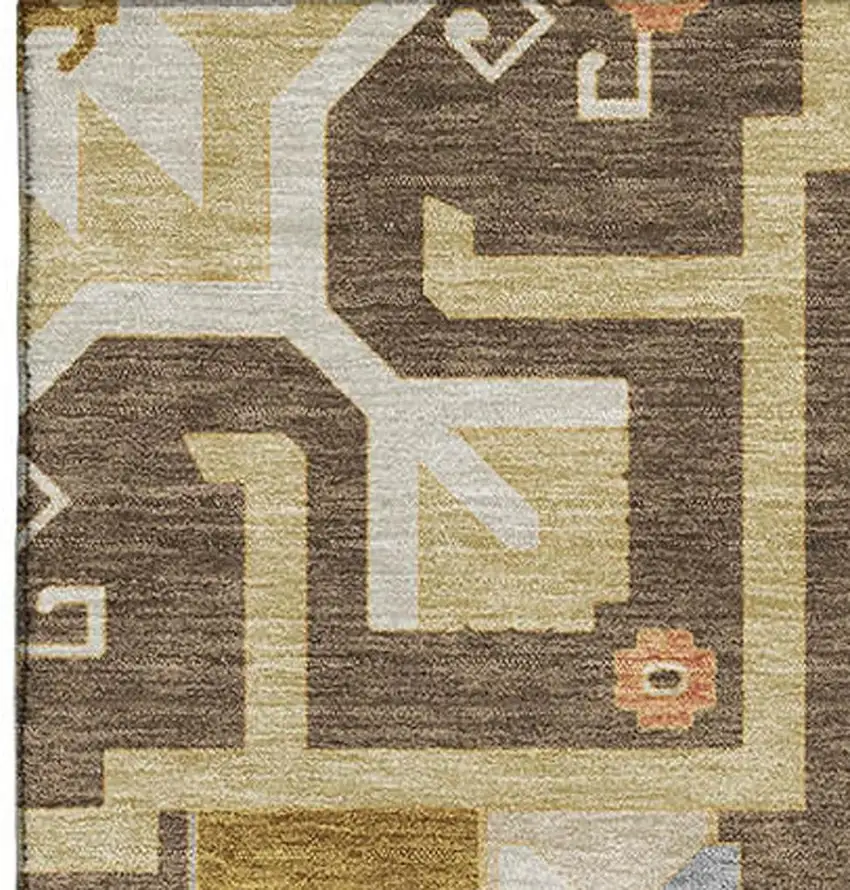 Brown Gray And Gold Southwestern Washable Area Rug With UV Protection Photo 3