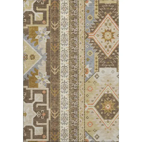 Brown Gray And Gold Southwestern Washable Area Rug With UV Protection Photo 1