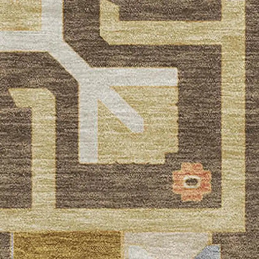 Brown Gray And Gold Southwestern Washable Area Rug With UV Protection Photo 2
