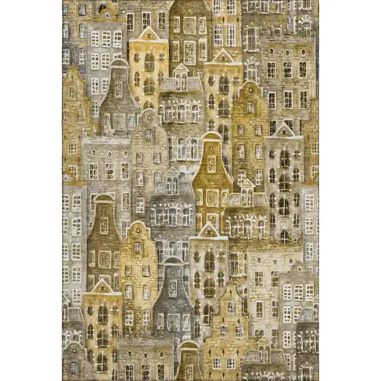 Brown Gray And Ivory Abstract Geometric Washable Area Rug With UV Protection Photo 1