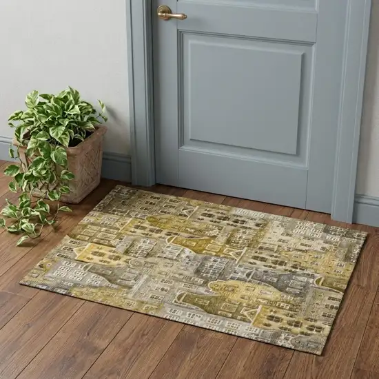 Brown Gray And Ivory Abstract Geometric Washable Area Rug With UV Protection Photo 1