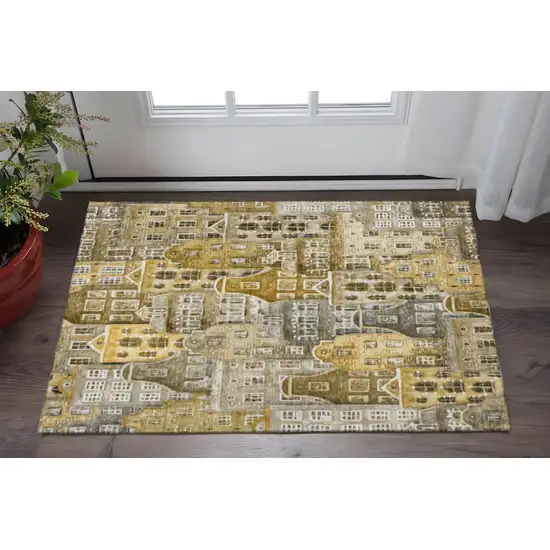 Brown Gray And Ivory Abstract Geometric Washable Area Rug With UV Protection Photo 2