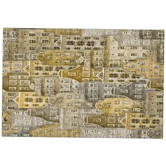 Brown Gray And Ivory Abstract Geometric Washable Area Rug With UV Protection Photo 2