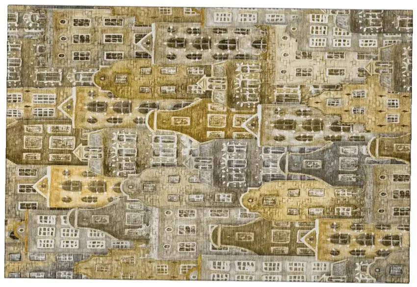 Brown Gray And Ivory Abstract Geometric Washable Area Rug With UV Protection Photo 2