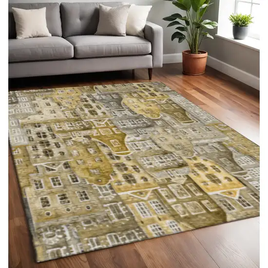 Brown Gray And Ivory Abstract Geometric Washable Area Rug With UV Protection Photo 2