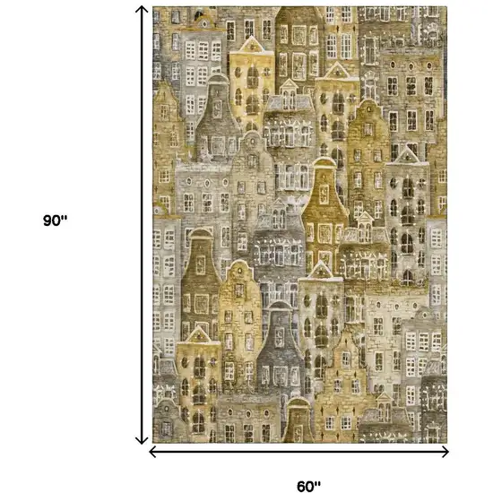 Brown Gray And Ivory Abstract Geometric Washable Area Rug With UV Protection Photo 3