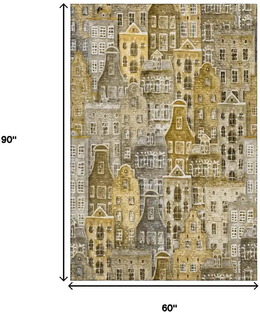 Brown Gray And Ivory Abstract Geometric Washable Area Rug With UV Protection Photo 3